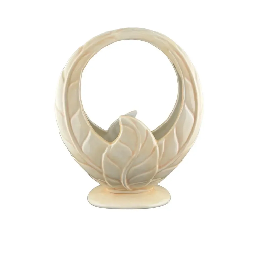 Vintage Art Deco MCM Beswick Pottery Vase Round Cream Leaf Motif